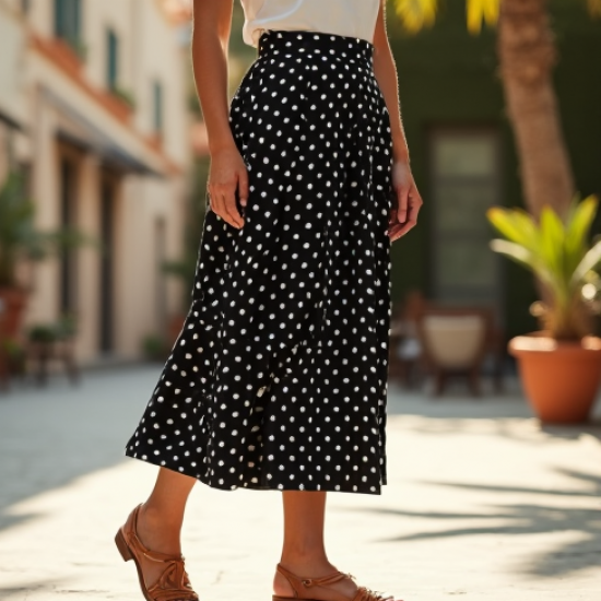 Polka Dot Flare A-Line Skirt