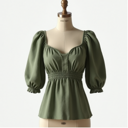 Sweetheart Neckline Puff Sleeve Blouse