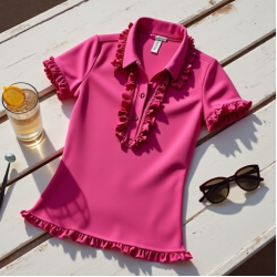 Women's Magenta Ruffle-Trim Polo