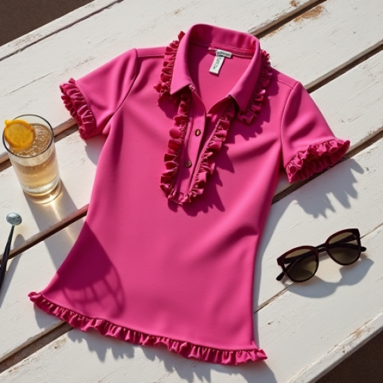 Women's Magenta Ruffle-Trim Polo