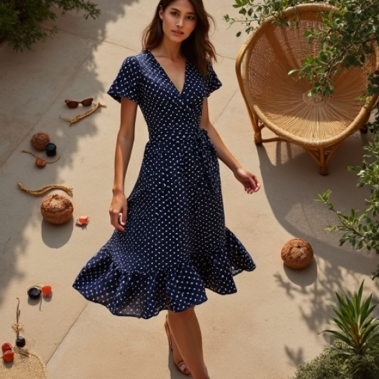 Wrap-Around Polka Dot Midi Dress