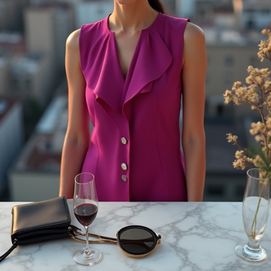 Women's Fuchsia Layered Bib Top