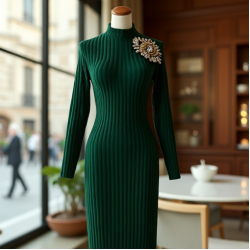 Women's Brooch-Accented Knit Dress
