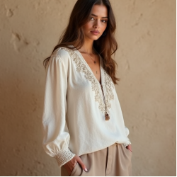 Boho Style Embroidered Lace Blouse
