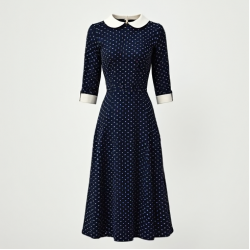 Women's Polka Dot Collar Detail Dress