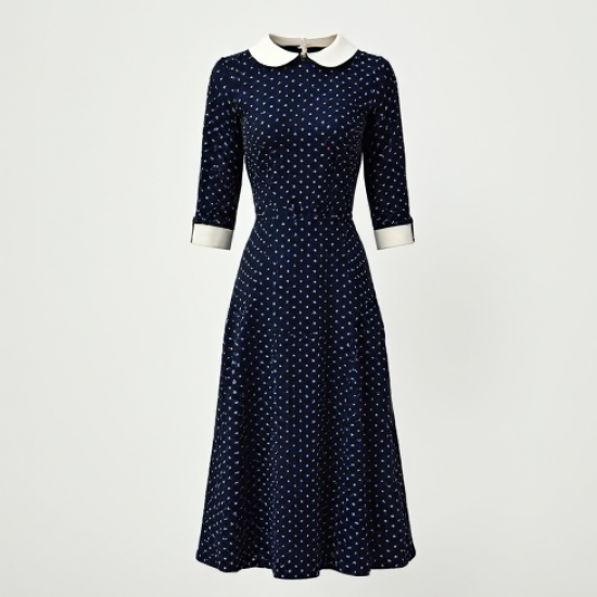 Women's Polka Dot Collar Detail Dress