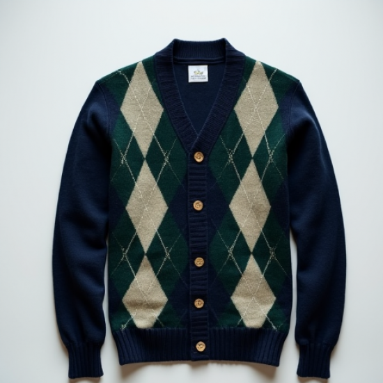 Women's Navy Argyle Cardigan
