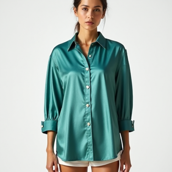 Women's Turquoise Oversized Button-Down