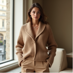 Women's Textured Shawl Collar Top