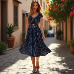 Women's Retro Polka Dot Midi Dress