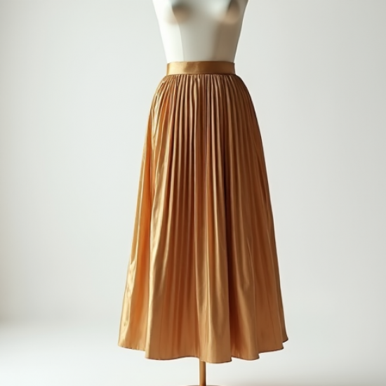 Micro-Pleat Satin Midi Skirt