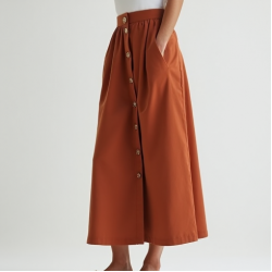 Button-Down Midi Cotton Sun Skirt