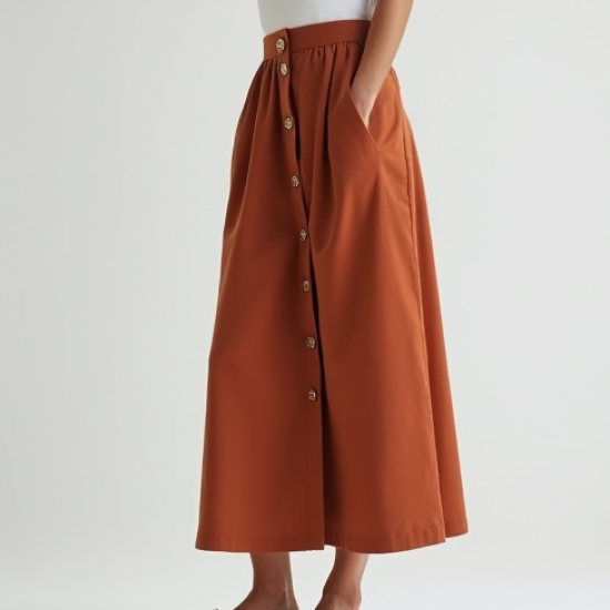 Button-Down Midi Cotton Sun Skirt