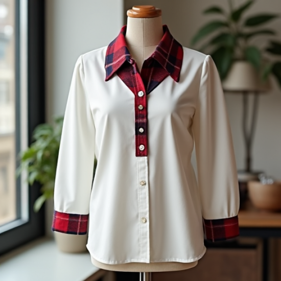 Women's Plaid Collar Detail Blouse