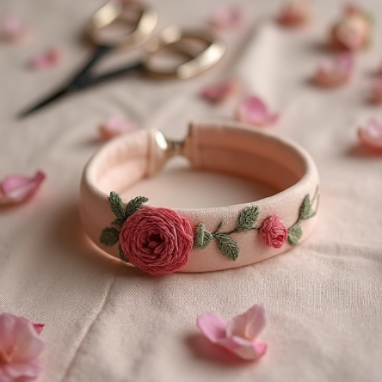 Embroidered Floral Pattern Silk Wristband