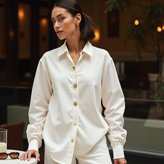 Women's Oversized Gold Button Shirt