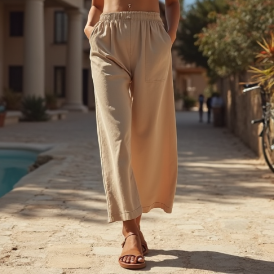 Linen Blend Wide Leg Casual Pants