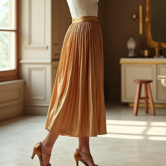 Micro-Pleat Satin Midi Skirt