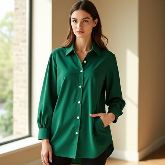 Women's Emerald Green Poplin Blouse