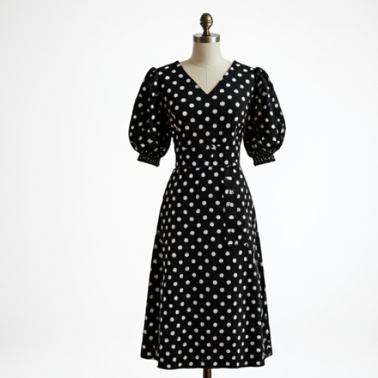 Women's Bold Dot Puff-Sleeve Dress