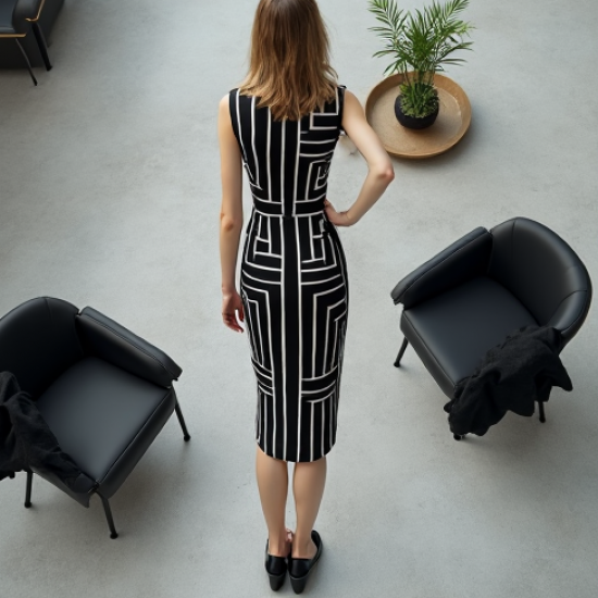 Geometric Print Modern Pencil Dress