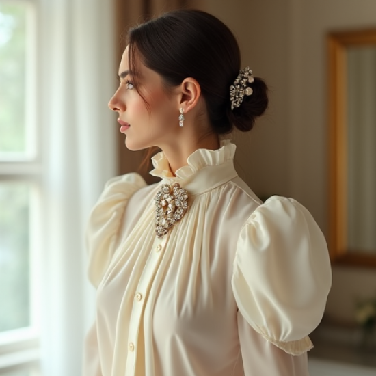 Women's Brooch-Embellished Blouse