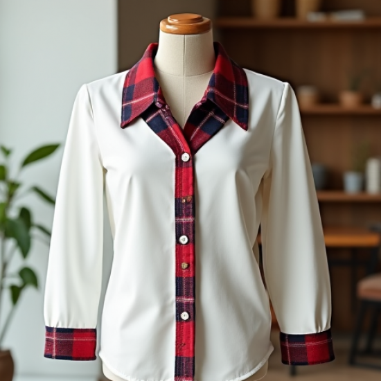 Women's Plaid Collar Detail Blouse