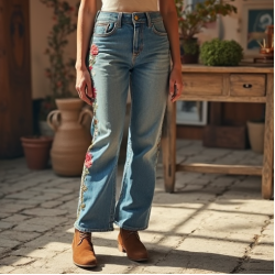 Floral Embroidery Vintage Style Jeans