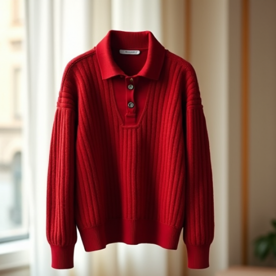 Women's Cherry Red Polo Knit Top