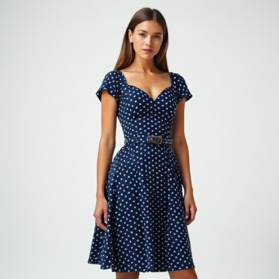 Women's Retro Polka Dot Midi Dress
