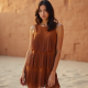 Women's Suede Fringe Shift Dress