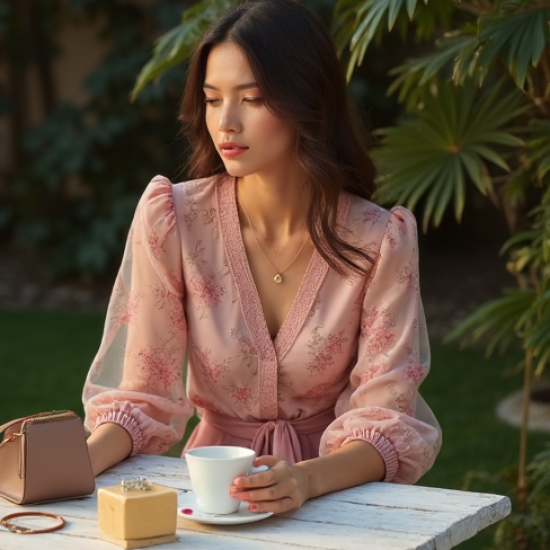 Women's Balloon Sleeve Chiffon Blouse