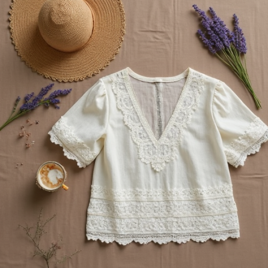 Romantic Eyelet Lace Trimmed Top