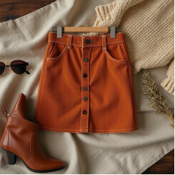 Button-Up Corduroy Retro Mini Skirt