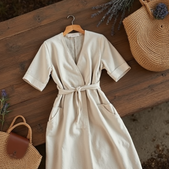 Women's Linen Blend Midi Dress