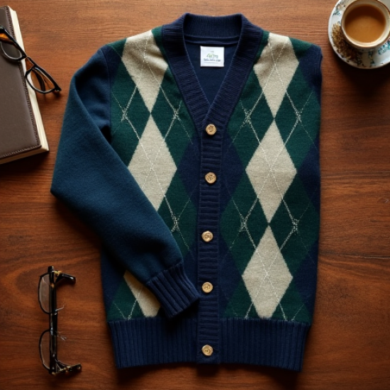 Women's Navy Argyle Cardigan