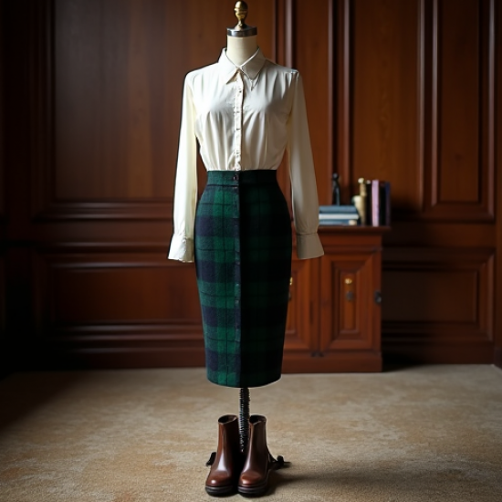 Vintage Plaid Office Pencil Skirt