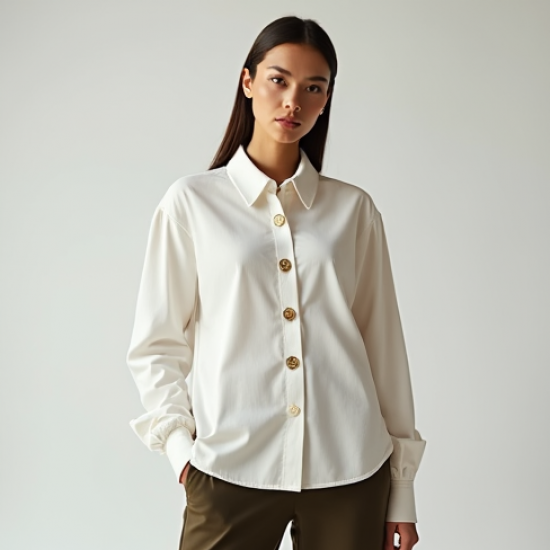 Women's Oversized Gold Button Shirt