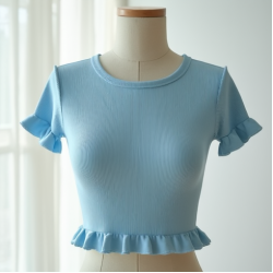 Ribbed Lettuce Edge Cropped Tee