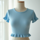 Ribbed Lettuce Edge Cropped Tee
