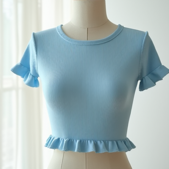 Ribbed Lettuce Edge Cropped Tee