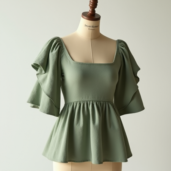 Women's Ruffle Sleeve Peplum Top