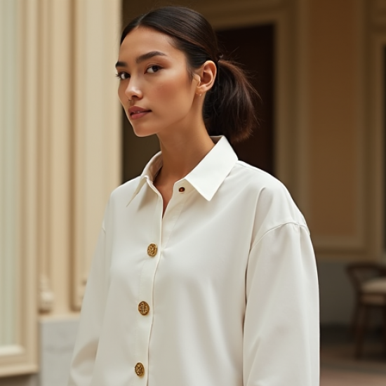 Women's Oversized Gold Button Shirt