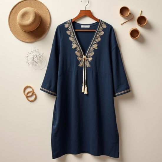 Embroidered V-Neckline Tunic Kurta