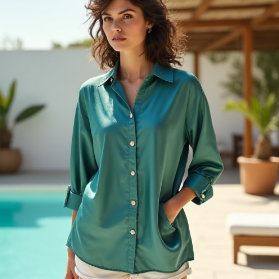 Women's Turquoise Oversized Button-Down