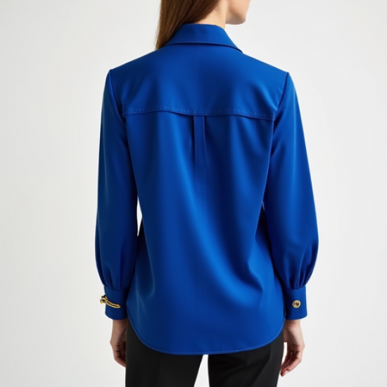 Women's Cobalt Statement Collar Blouse