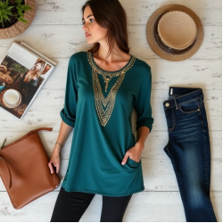 Women's Layered Necklace Print Top