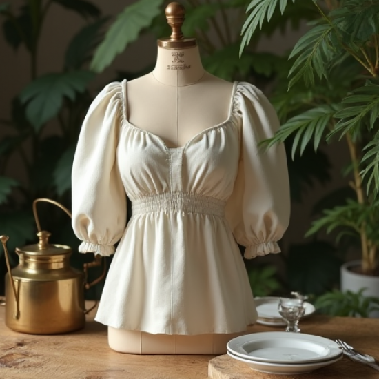 Sweetheart Neckline Puff Sleeve Blouse