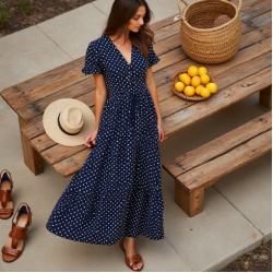 Women's Polka Dot Tiered Maxi Dress