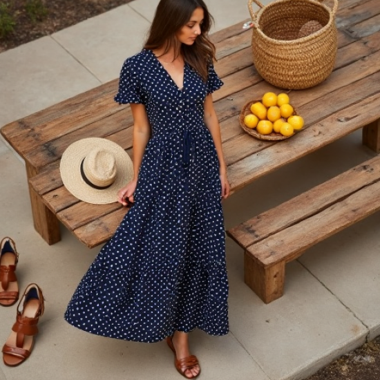 Women's Polka Dot Tiered Maxi Dress